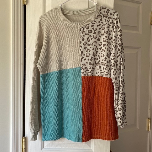 SOLD!!! Jane Boutique Leopard Patchwork Ribbed Top - Picture 2 of 5